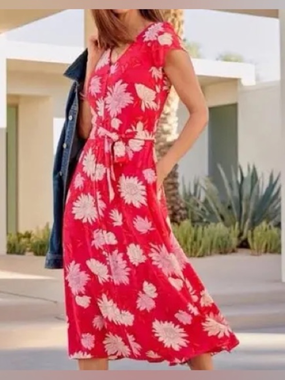 Talbots 6 Belted Midi Shirtdress Chrysanthemum floral print pink summer